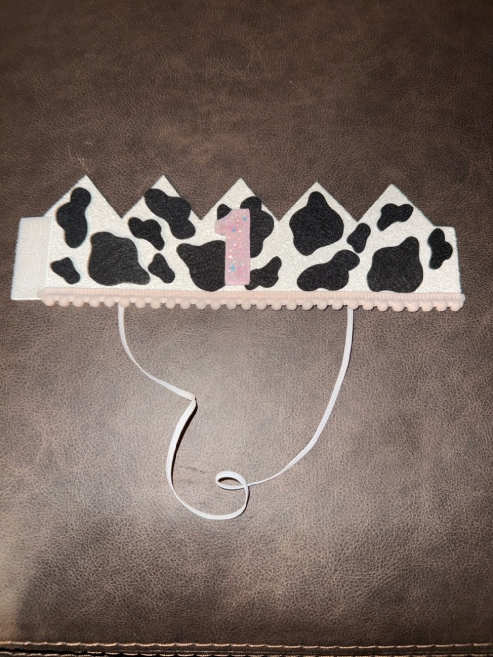 Cow Print Birthday Crown with Pink '1'